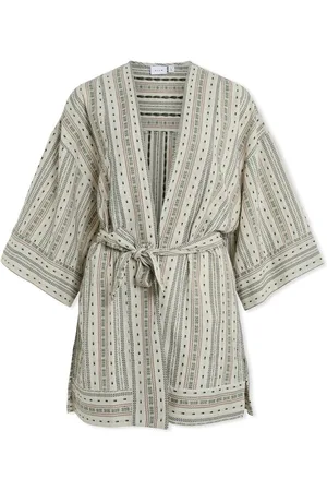 VILA Abrigo Senso Kimono - Birch/Embroidery para mujer