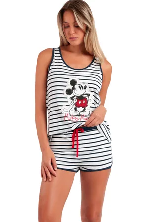 Admas Pijama Pantalones cortos de pijama Camiseta tirantes Mickey Patch para mujer