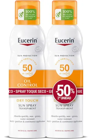 Eucerin Protección solar Transparent Sun Spray Oil Control 50+ Dry Control 2x200 para mujer
