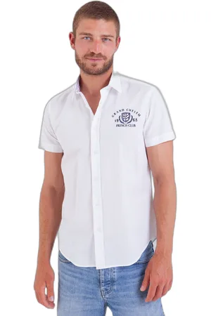 Camberabero Camisa manga larga Chemise seersucker uni para hombre
