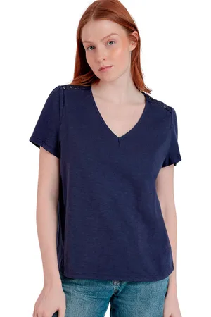 Admas Camiseta Camiseta de manga corta con adornos en la espalda GUIPUR para mujer