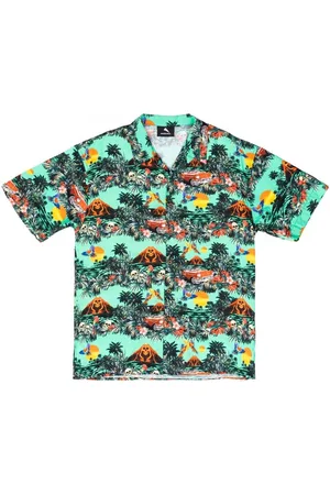 MAUNA KEA Camisa manga larga Camisa de bolos con calavera hawaiana para hombre