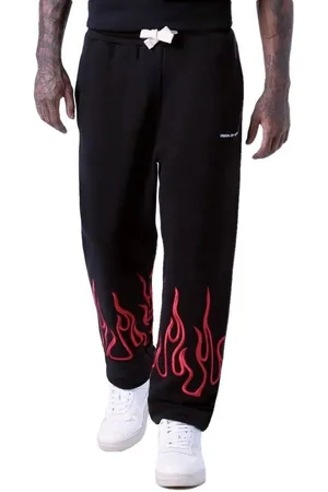 Vision Of Super Pantalones Pantaln con llamas rojas bordadas para hombre