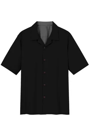 Tooco Camisa manga larga Camisa Bowling Lisa Negra para hombre