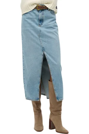 Superdry Falda Jupe en jean longue fendue femme para mujer
