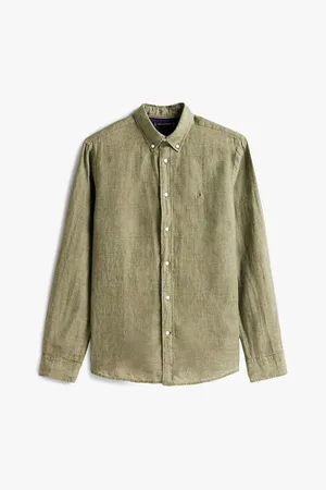 Tommy Hilfiger Camisa manga larga MW0MW34602 LINEN PIGMENT DYED-PLI BATTLE GREEN para hombre