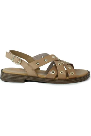 Porronet Sandalias SANDALIA PLANA DE PIEL CON TACHUELAS TAUPE MÓNICA 3125 para mujer