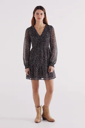 Springfield Vestido corto estampado goma escote