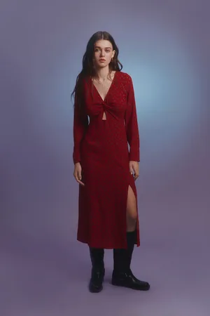 Springfield Vestido midi escote nudo estampado