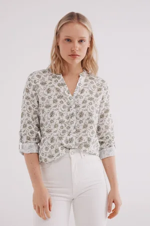 Springfield Camisa cuello mao algodón lino