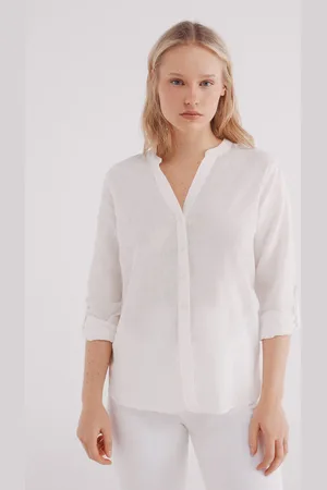 Springfield Camisa cuello mao algodón lino