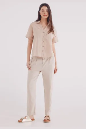 Springfield Pantalón pinzas cinturón lino