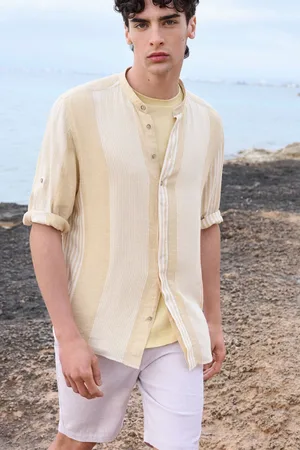Springfield Camisa mao 3/4 lino viscosa rayas