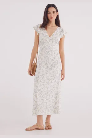 Springfield Vestido midi escote frunces estampado