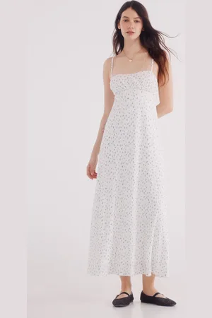Springfield Vestido midi escote frunces estampado