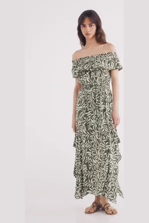 Springfield Vestido midi escote volante estampado