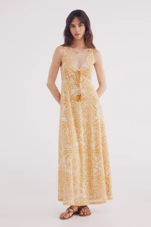 Springfield Vestido midi estampado mostaza