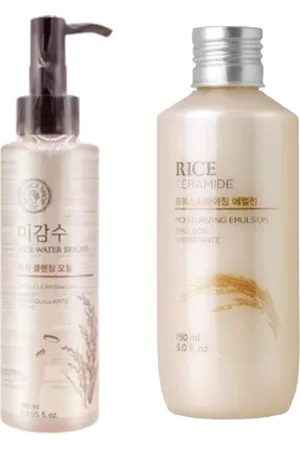 The Face Shop Rice & Ceramide Moisturizing Emulsion - 150ml (1ea) + Rice Water Bright Rich Cleansing Oil - 150ml (1ea) Set