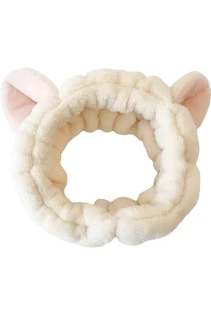 MsBlossom Face Wash Cat Ribbon Headband - 1pieza - White