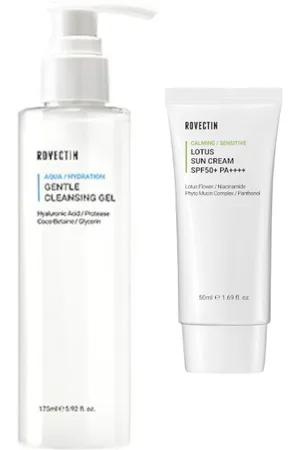Rovectin Aqua Gentle Cleansing Gel - 175ml + Calming Lotus Sun Cream SPF50+ PA++++ - 50ml Set