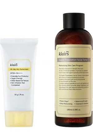 Dear, Klairs Dear; Klairs - Supple Preparation Facial Toner - 180ml + All-day Airy Sunscreen SPF50+ PA++++ - 50g (1ea) Set