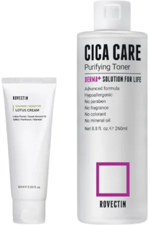 Rovectin Cica Care Purifying Toner - 260ml (1ea) + Calming Lotus Cream (New Version) - 60ml (1ea) Set