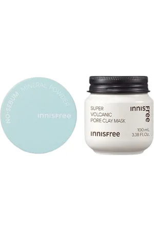 Innisfree No-Sebum Mineral Powder (New Version) - 5g (1ea) + Super Volcanic Pore Clay Mask - 100ml (1ea) Set