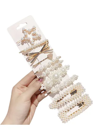 MsBlossom Faux Pearl Hair Clips - 1set(10piezas) - Pearl x Ribbon x Heart