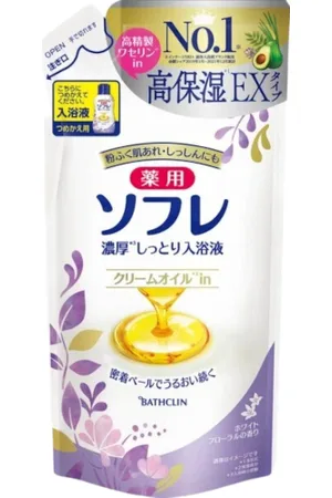 BATHCLIN Medicated Souffle Rich Moist Bath Liquid Refill - 400ml - White Floral