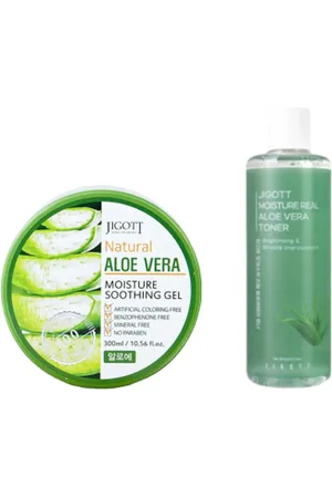 Jigott Moisture Real Aloe Vera Toner - 300ml (1ea) + Natural Aloe Vera Moisture Soothing Gel - 300ml (1ea) Set