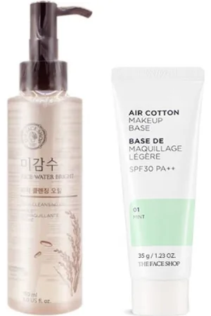 The Face Shop Rice Water Bright Rich Cleansing Oil - 150ml (1ea) + Air Cotton Makeup Base - Mint (1ea) Set