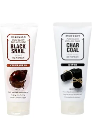 Jigott Pure Clean Peel Off Pack No. Snail - 180ml (1ea) + Pure Clean Peel Off Pack No.Charcoal - 180ml (1ea) Set