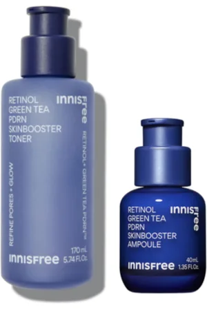Innisfree Retinol Green Tea PDRN Skin Booster Toner - 170ml (1ea) X Retinol Green Tea PDRN Skin Booster Ampoule - 40ml (1ea)