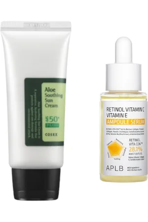All-in-one Sets COSRX - Aloe Soothing Sun Cream SPF50+ PA+++ - 50ml + APLB - Retinol Vitamin C Vitamin E Ampoule Serum - 40ml Set