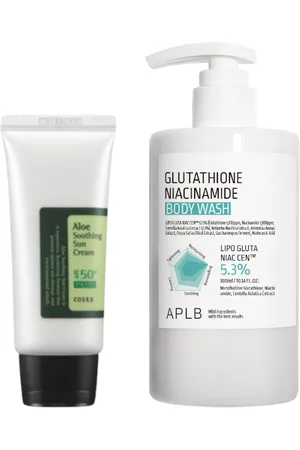 All-in-one Sets COSRX - Aloe Soothing Sun Cream SPF50+ PA+++ - 50ml + APLB - Glutathione Niacinamide Body Wash - 300ml Set