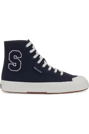 Superga 2295 PARCHE DE TERRY DE ALGODÓN Le Corte medio Unisex NAVY-WHITE AVORIO-F AVORIO