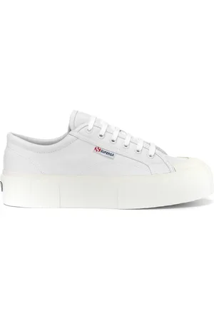 Superga 2631 STRIPE PLATFORM VEGAN MATERIAL Zapatillas Cuña Mujer OPTICAL WHITE-FAVORIO