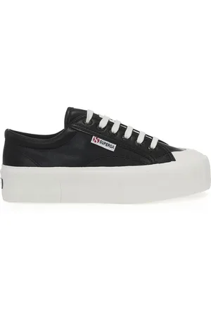 Superga 2631 STRIPE PLATFORM VEGAN MATERIAL Deportivas Cuña Mujer NEGRO- AVORIO