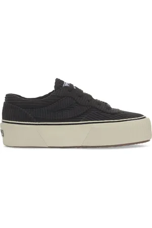 Superga 3041 REVOLLEY PLATFORM CORDUROY Deportivas Cuña Mujer NEGRO BRISTOL-FOFF