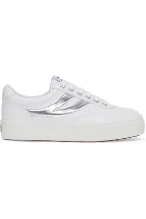 Superga 2740 PLATFORM BLOCKS MIRROR SYNTHETIC MATERIAL Lady Shoes Wedge Woman WHITE-SILVER
