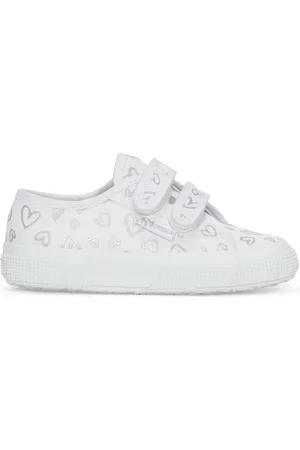 Superga 2750 KIDS STRAPS VEGAN MATERIAL CUTE HEARTS PRINT Le Low Cut Girl WHITE-SILVER HEARTS