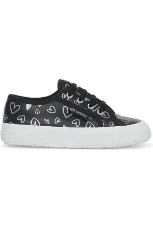Superga 2750 KIDS VEGAN MATERIAL CUTE HEARTS PRINT Le Low Cut Girl BLACK-SILVER HEARTS