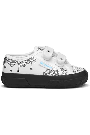 Superga 2750 KIDS STRAPS VEGAN MATERIAL SPIDER WEB Le Low Cut Kid unisex WHITE SPIDER WEB PRINT-BLACK