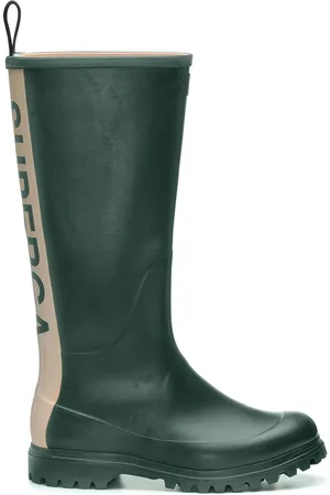 Superga 799 RUBBER BOOTS LETTERING Botas de Goma Corte Alto Unisex VERDE DK FOREST-OFF WHITE