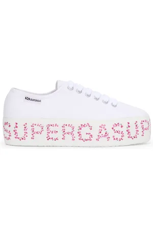 Superga 3790 PLATFORM BOUGANVILLEA LETTERING LEGGERA Lady Shoes Wedge Woman WHITE-FUCHSIA PINK BOUGANVILLEA LETTERING