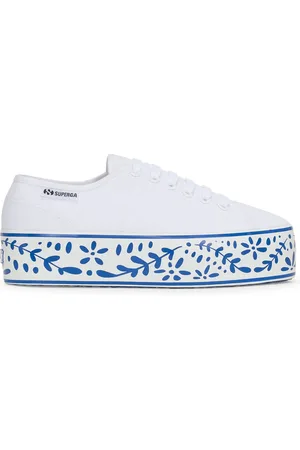Superga 3790 PLATFORM CERAMIC PRINT LEGGERA Lady Shoes Wedge Woman WHITE-BLUE CERAMIC