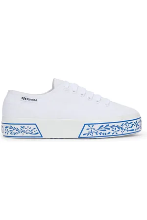 Superga 3740 PLATFORM CERAMIC PRINT LEGGERA Lady Shoes Wedge Woman WHITE-BLUE CERAMIC