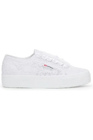 Superga 2740 FLOWER MACRAME Lady Shoes Wedge Woman TOTAL WHITE