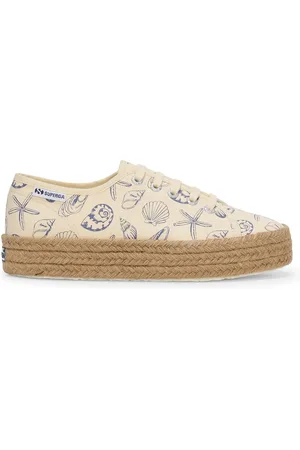 Superga 2730 ROPE SEASHELLS PRINT Lady Shoes Wedge Woman LT EGGSHELL-BLUE VELVET