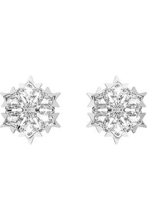 Swarovski Pendientes de botón Magic, Copo de nieve, Blancos, Baño de rodio